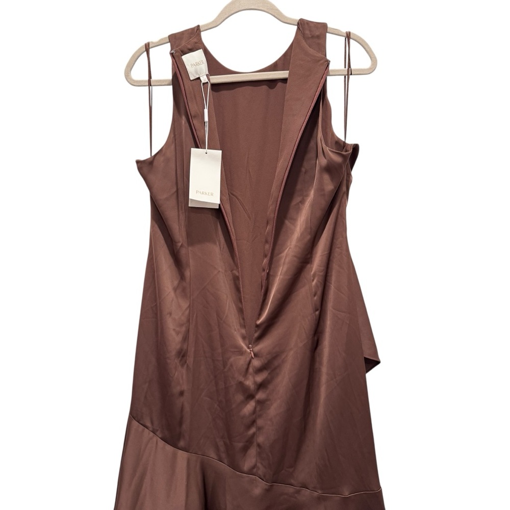 NWT Parker Angie Layered Ruffle Satin Maxi Dress Formal Wedding Brown Umber 12 - Picture 13 of 16